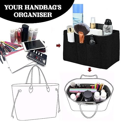 GREENSHEEP Women Felt Purse Organizer Storage Bag for Ladies Handbag Tote Bag Glasses Keys- (Black, X-Large, 13.4x6.7x7.1 inch) - Image 5