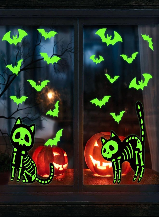 JarThenaAMCS ملصقات نوافذ JarThenaAMCS المضيئة في الظلام للهالوين، بتصميم قطة هيكل عظمي سوداء، قابلة لإعادة الاستخدام، مثالية لحفلات الهالوين، ديكور المنزل والمدرسة والمكتب - Image 3