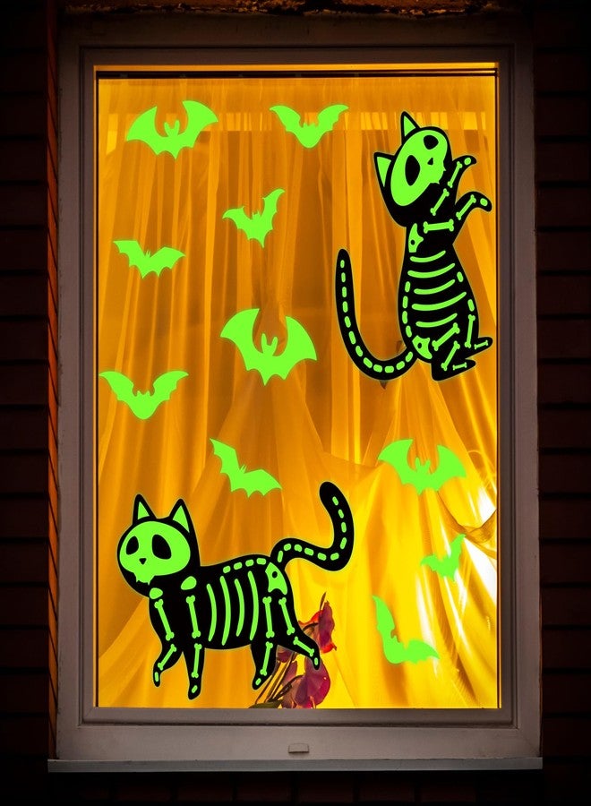 JarThenaAMCS ملصقات نوافذ JarThenaAMCS المضيئة في الظلام للهالوين، بتصميم قطة هيكل عظمي سوداء، قابلة لإعادة الاستخدام، مثالية لحفلات الهالوين، ديكور المنزل والمدرسة والمكتب - Image 2