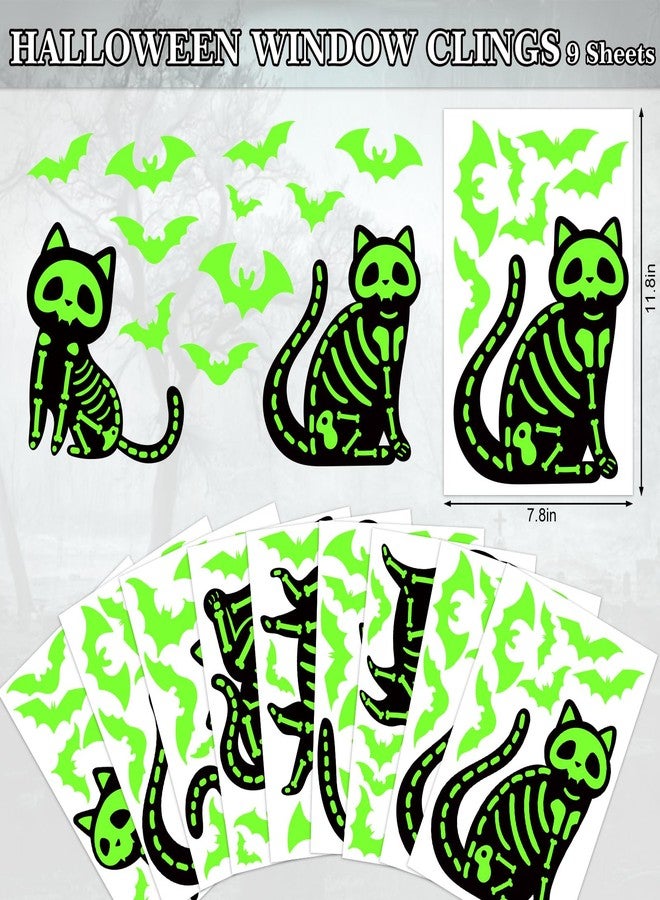 JarThenaAMCS ملصقات نوافذ JarThenaAMCS المضيئة في الظلام للهالوين، بتصميم قطة هيكل عظمي سوداء، قابلة لإعادة الاستخدام، مثالية لحفلات الهالوين، ديكور المنزل والمدرسة والمكتب - Image 5
