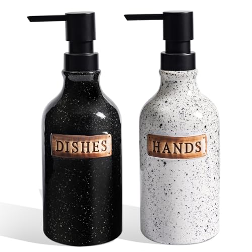 Alarrar Hand and Dish Dispenser for Kitchen Sink Ceramic Soap Dispenser Bathroom Countertop 18 OZ Vintage Handwash Liquid Pump Dispenser for Bathroom Farmhouse Vintage Kitchen Decor - Image 1