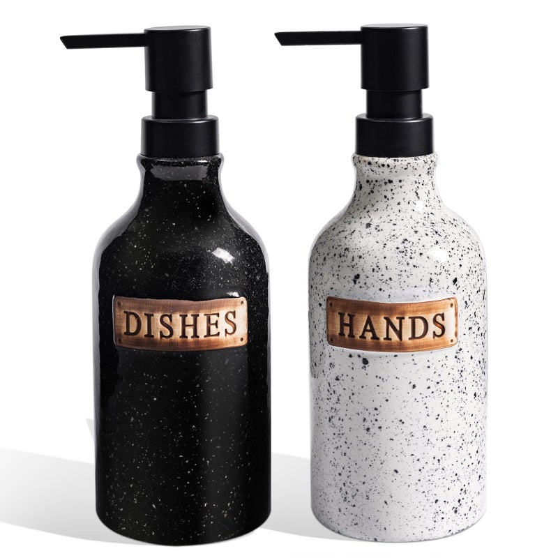 Alarrar Hand and Dish Dispenser for Kitchen Sink Ceramic Soap Dispenser Bathroom Countertop 18 OZ Vintage Handwash Liquid Pump Dispenser for Bathroom Farmhouse Vintage Kitchen Decor - Image 2