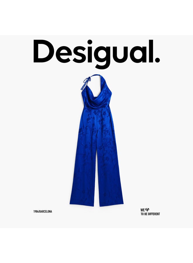 DESIGUAL ss25 Floral Embroidered Fabric Asymmetric Sleeveless Tie-waist Jumpsuit - Image 2