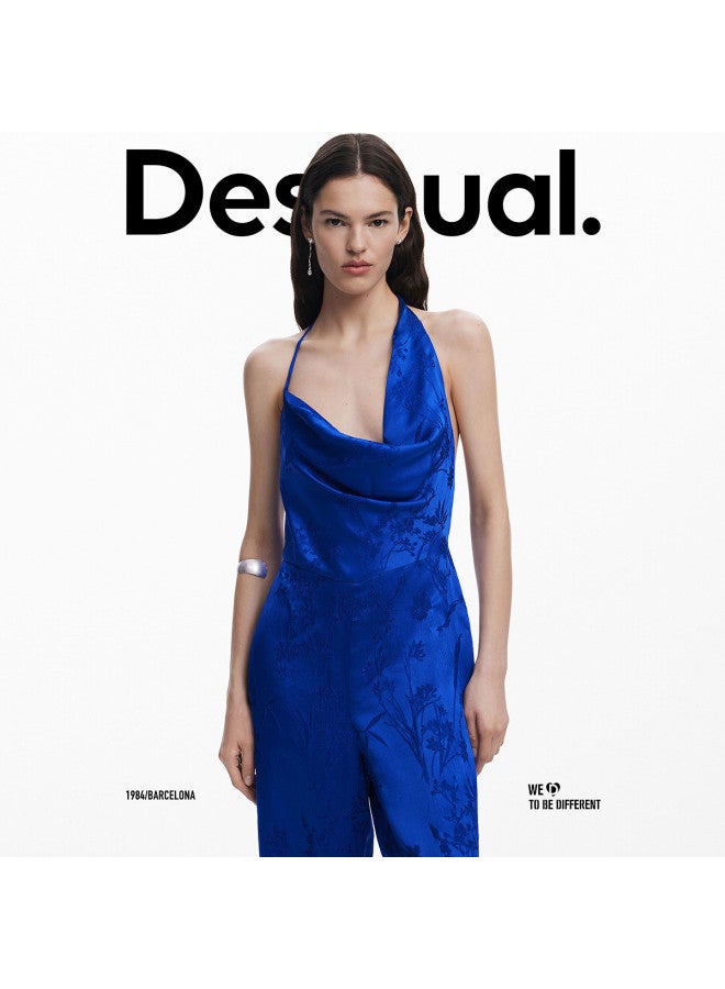 DESIGUAL ss25 Floral Embroidered Fabric Asymmetric Sleeveless Tie-waist Jumpsuit - Image 4