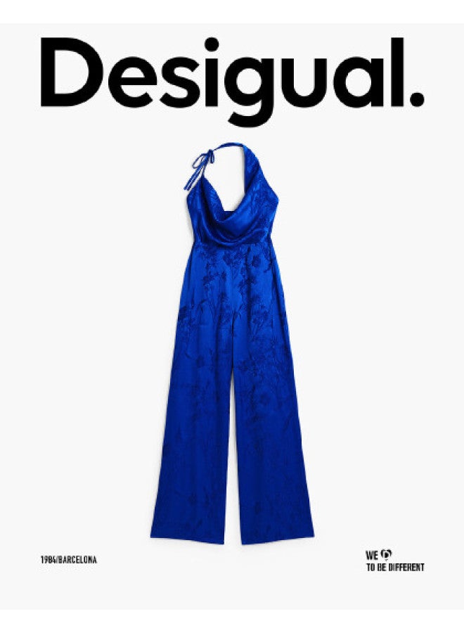 DESIGUAL ss25 Floral Embroidered Fabric Asymmetric Sleeveless Tie-waist Jumpsuit - Image 1