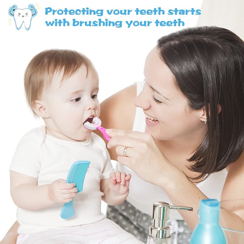 Styxon فرشاة أسنان يدوية على شكل U للأطفال من ستاكسون - عبوة من 2، رأس فرشاة ناعمة من السيليكون الغذائي، تصميم تنظيف الفم 360 درجة للأطفال، متعددة الألوان (الأعمار 2-6) - Image 5