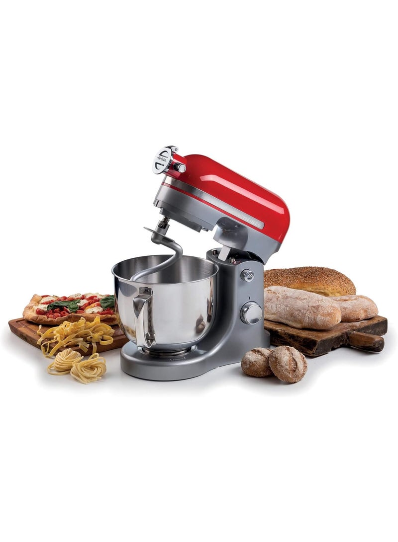 1589 Moderna Planetary Mixer, 1600 Watts, 11 speeds, 5.5 Litres, 3 accessories for kneading, mixing and whipping. Red - Image 2