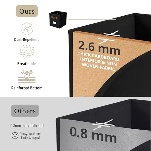 DECOMOMO Storage Bins, Cube Storage Bin with Labels, Fabric Storage Cubes for Shelves (10.5" x 11" / 6pcs, Black) - Image 5