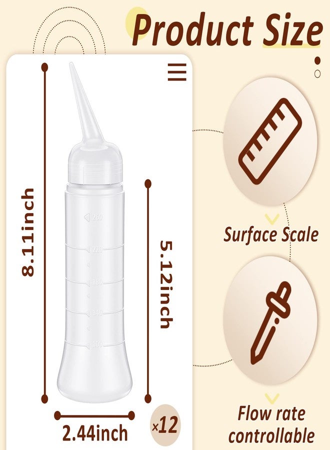 Suclain 12 Pieces Hair Color Applicator Bottle with Angled Tip 8.5 oz Hair Color Dye Applicator Bottle Oil Bottles for Hair Plastic Squeeze Bottle for Home Salon Use - Image 2