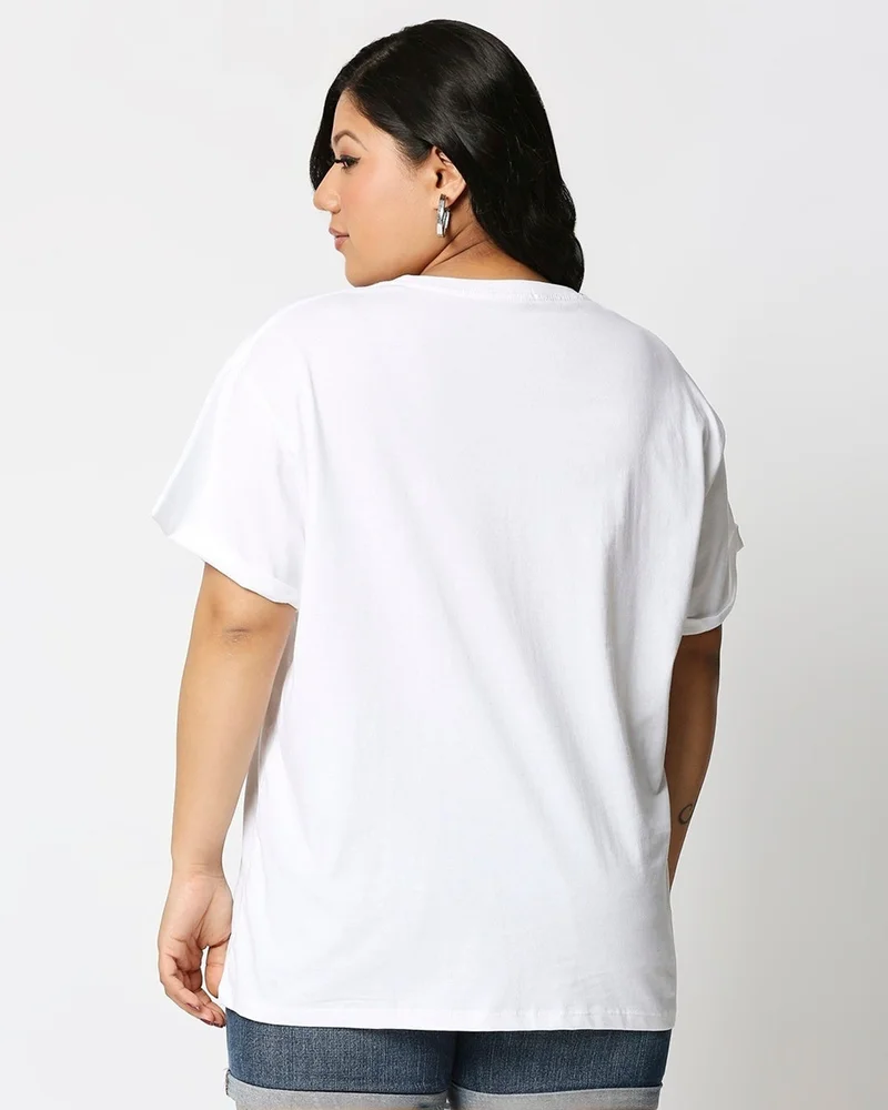 bewakoof  Women's White Totally Koalified Graphic Printed Boyfriend Plus Size T-shirt for Women | Best Price UAE