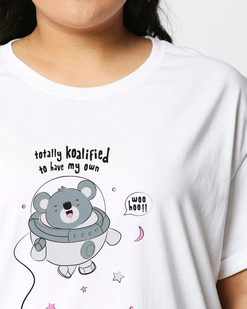 bewakoof  Women's White Totally Koalified Graphic Printed Boyfriend Plus Size T-shirt for Women | Best Price UAE