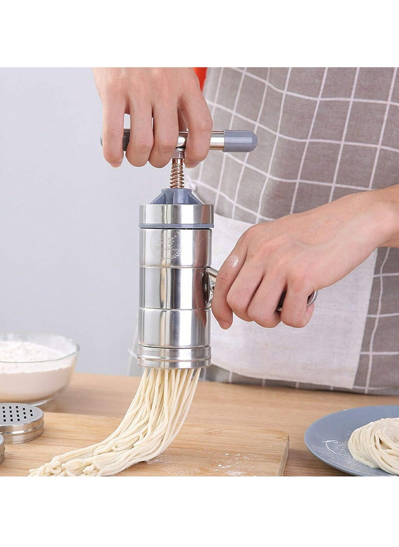Oasisgalore Manual Noodle Pasta Maker Spaghetti Kitchen Tool Stainless Steel Press Machine Press Machine Pasta Maker with 5 Noodle Mould Fruit Juicer Squeezer (18.5x14cm)  - Image 2
