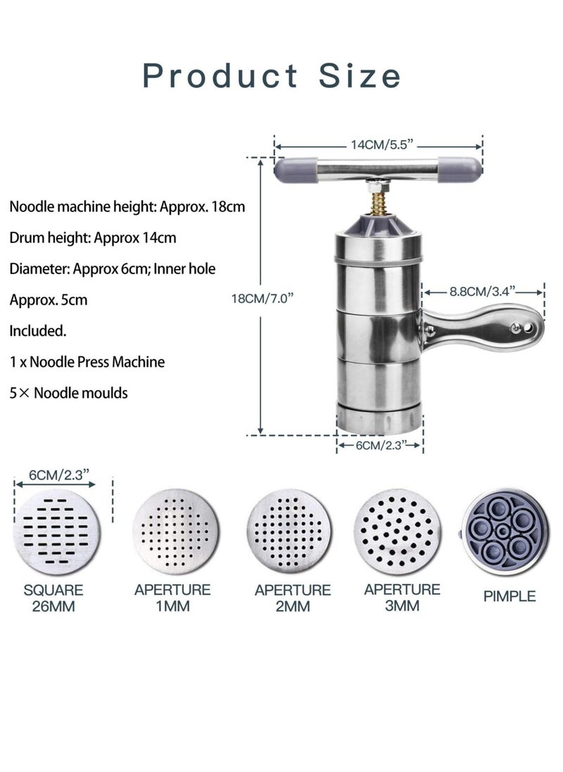 Oasisgalore Manual Noodle Pasta Maker Spaghetti Kitchen Tool Stainless Steel Press Machine Press Machine Pasta Maker with 5 Noodle Mould Fruit Juicer Squeezer (18.5x14cm)  - Image 5