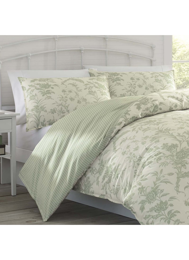 Laura Ashley Home - Queen Duvet Cover Set  Reversible Cotton Bedding with Matching Shams  Lightweight Home Decor for All Seasons (Natalie Sage  Queen) Green