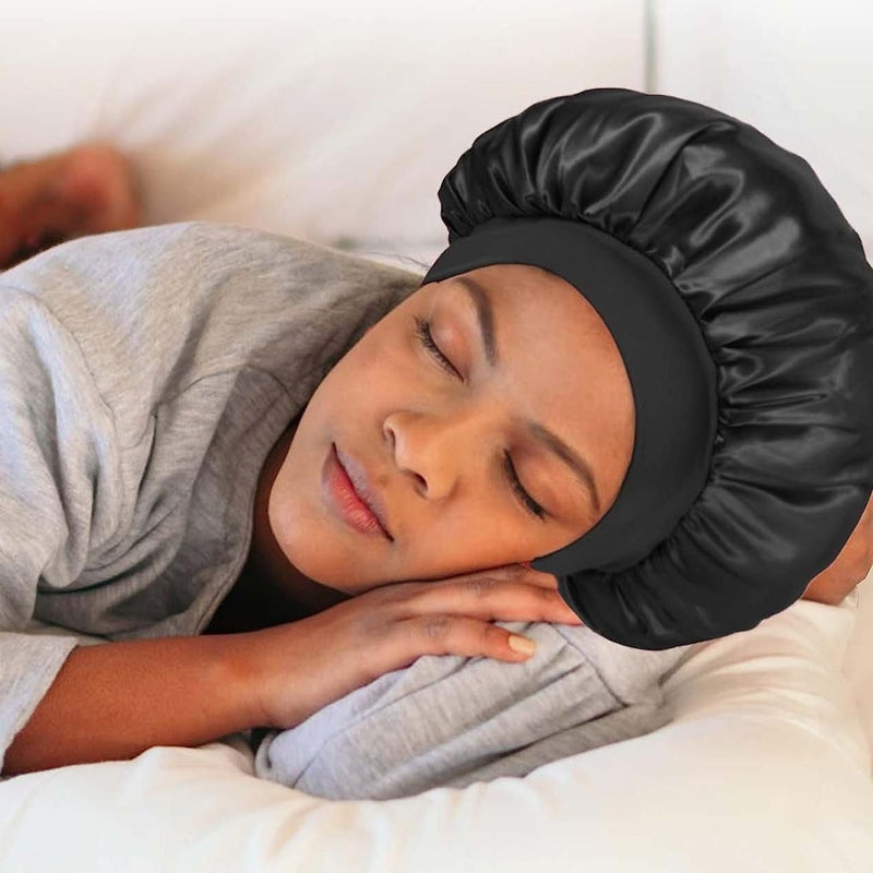 New Stretch Silk Solid Sleep Cap Wide Brim Beauty Hair Cap for Adults - Image 2