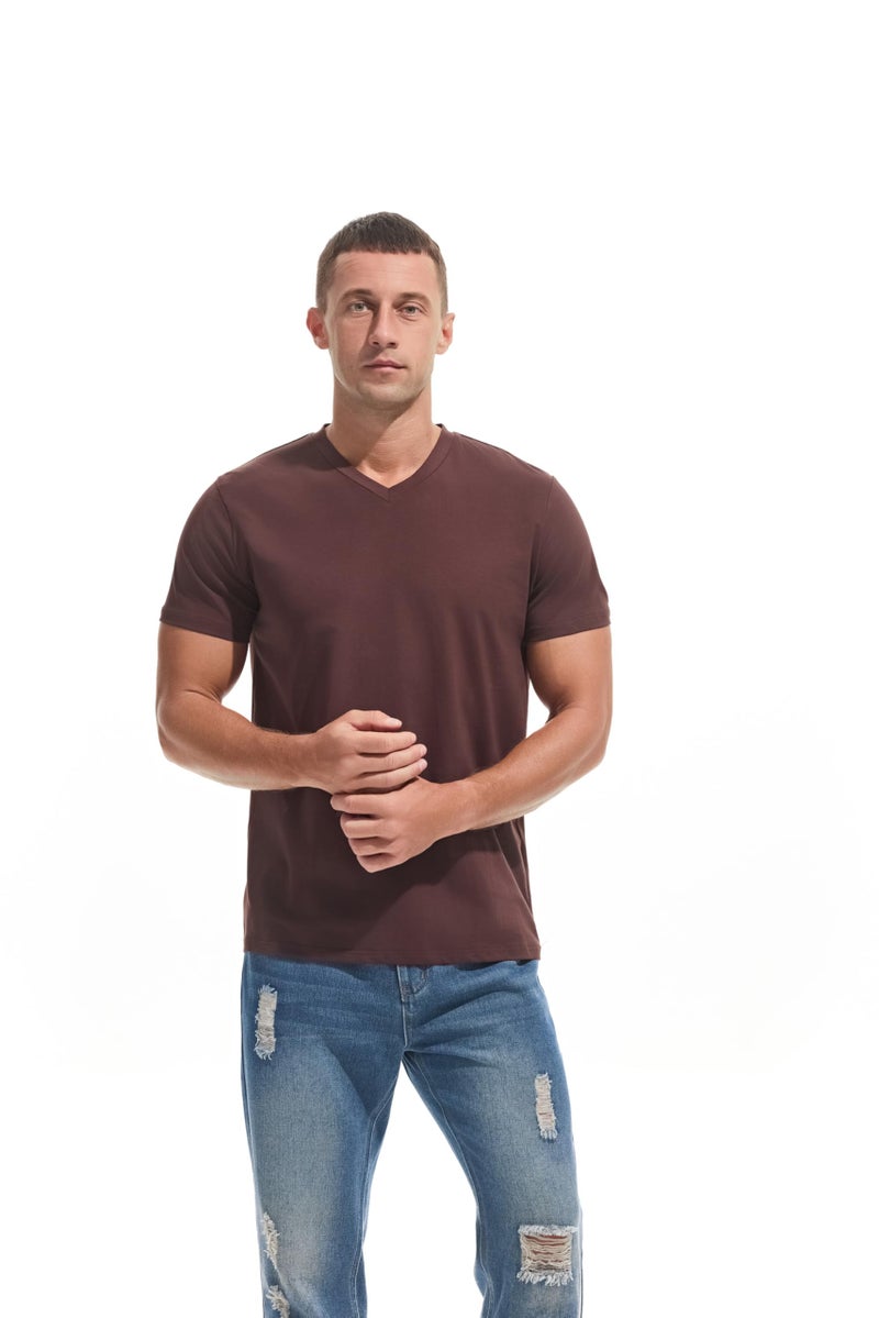 VEIISAR Premium V Neck T Shirts for Men - Modern Fitted Tees Vneck Undershirts V8 Brown M - Image 2