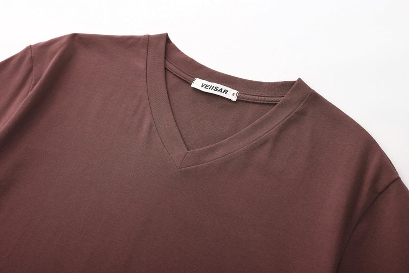 VEIISAR Premium V Neck T Shirts for Men - Modern Fitted Tees Vneck Undershirts V8 Brown M - Image 5