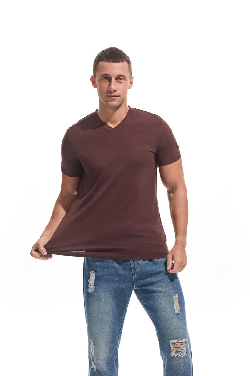 VEIISAR Premium V Neck T Shirts for Men - Modern Fitted Tees Vneck Undershirts V8 Brown M - Image 4