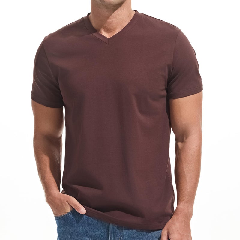 VEIISAR Premium V Neck T Shirts for Men - Modern Fitted Tees Vneck Undershirts V8 Brown M - Image 1
