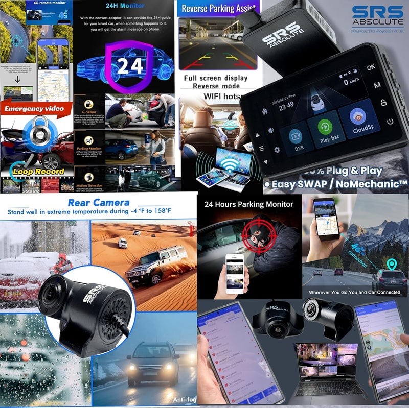 SRS Absolute 3K 4G DashCam| 24x7 Remote Audio-Video Monitor| Record/Download/Playback/Live/Call/Zoom| GPS Track| GeoTag | Hyper Lapse|PIP WI-FI HotSpot| G-Sensor/Motion Sensor|1TB MicroSD support-S44G - Image 2