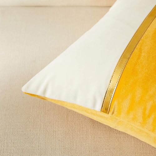 AEROHAVEN™ Set of 2 Premium Velvet with Gold Stripe Decorative Throw Pillow/Cushion Covers with Invisible Zipper - (20 x 20 Inch, Yellow) - Image 4