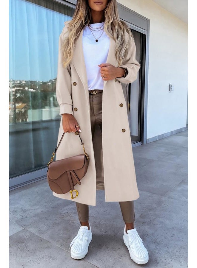 BZB Women's Long Coat Notched Lapel Collar Double Breasted Pea Coat Winter Elegant Wool Blend Over Coats Jackets - Image 2