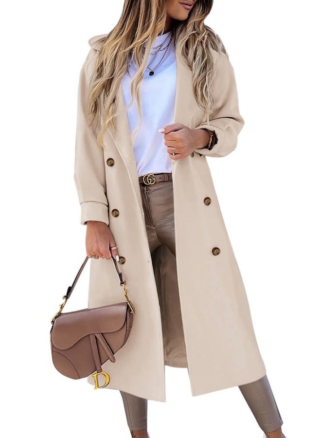 BZB Women's Long Coat Notched Lapel Collar Double Breasted Pea Coat Winter Elegant Wool Blend Over Coats Jackets - Image 1