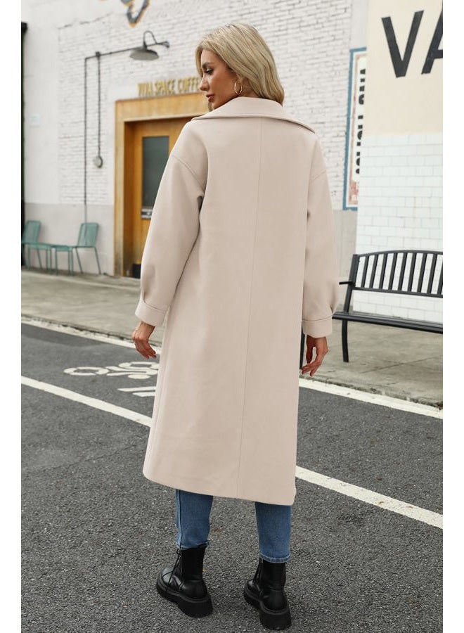BZB Women's Long Coat Notched Lapel Collar Double Breasted Pea Coat Winter Elegant Wool Blend Over Coats Jackets - Image 3
