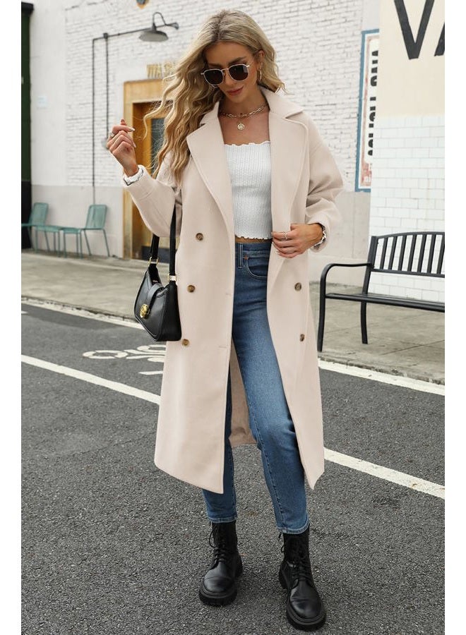 BZB Women's Long Coat Notched Lapel Collar Double Breasted Pea Coat Winter Elegant Wool Blend Over Coats Jackets - Image 4