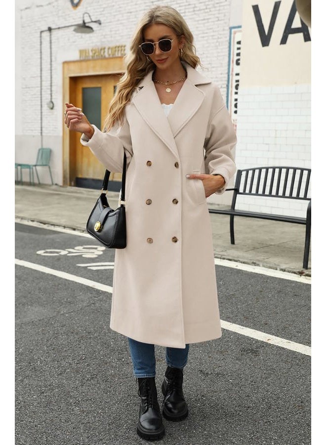 BZB Women's Long Coat Notched Lapel Collar Double Breasted Pea Coat Winter Elegant Wool Blend Over Coats Jackets - Image 5
