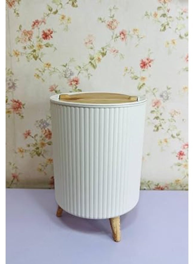 سلة مهملات ديكورية عصرية بغطاء منزلق مبتكر وأرجل خشبية ثابتة، لون أبيض أنيق للتنظيم وإضافة لمسة جمالية للمكاتب وغرف النوم والحمامات-( لون ابيض ) - Image 3