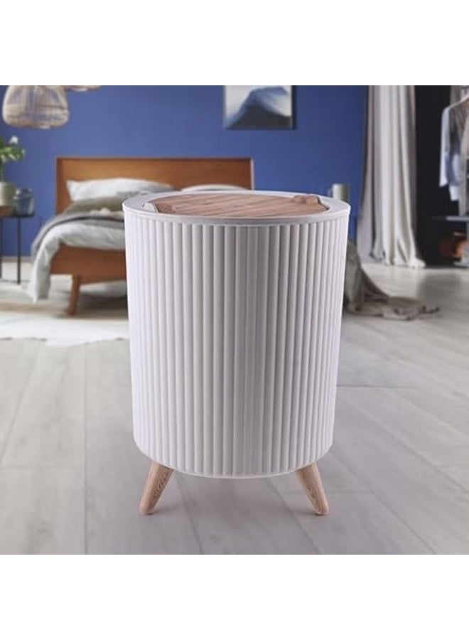 سلة مهملات ديكورية عصرية بغطاء منزلق مبتكر وأرجل خشبية ثابتة، لون أبيض أنيق للتنظيم وإضافة لمسة جمالية للمكاتب وغرف النوم والحمامات-( لون ابيض ) - Image 4