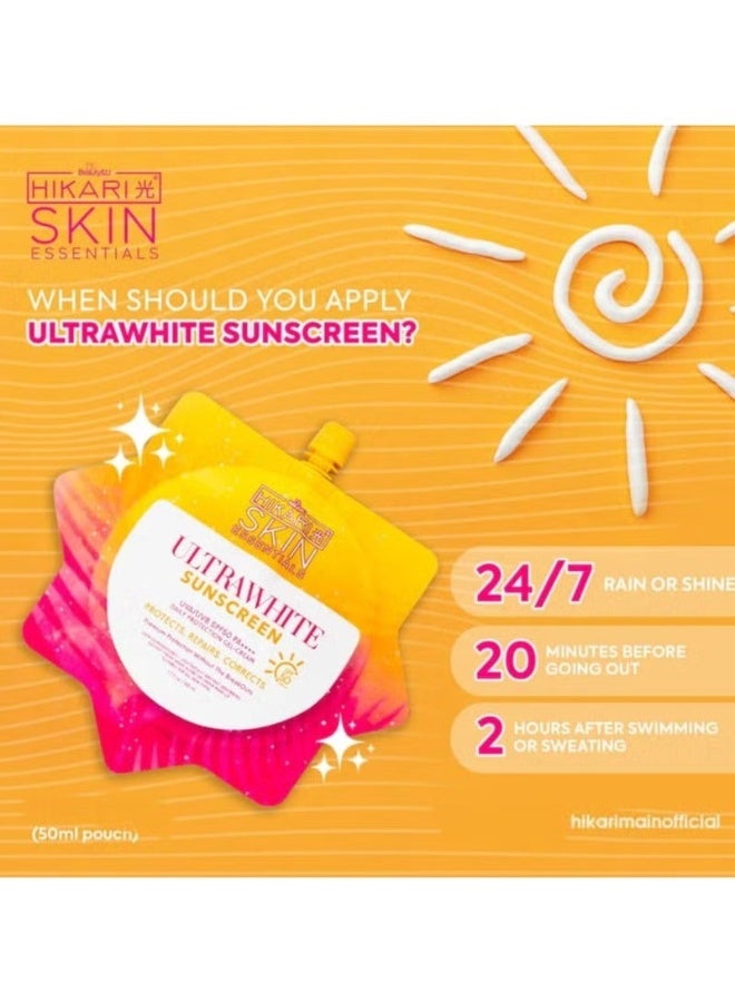 هيكاري 3 عبوات من واقي الشمس Hikari Skin Essentials Ultra White 50 مل - SPF50 PA+++++++, خفيف جداً، يناسب البشرة، تفتيح وترطيب، مقاوم للماء، يمتص سريعاً. - Image 2
