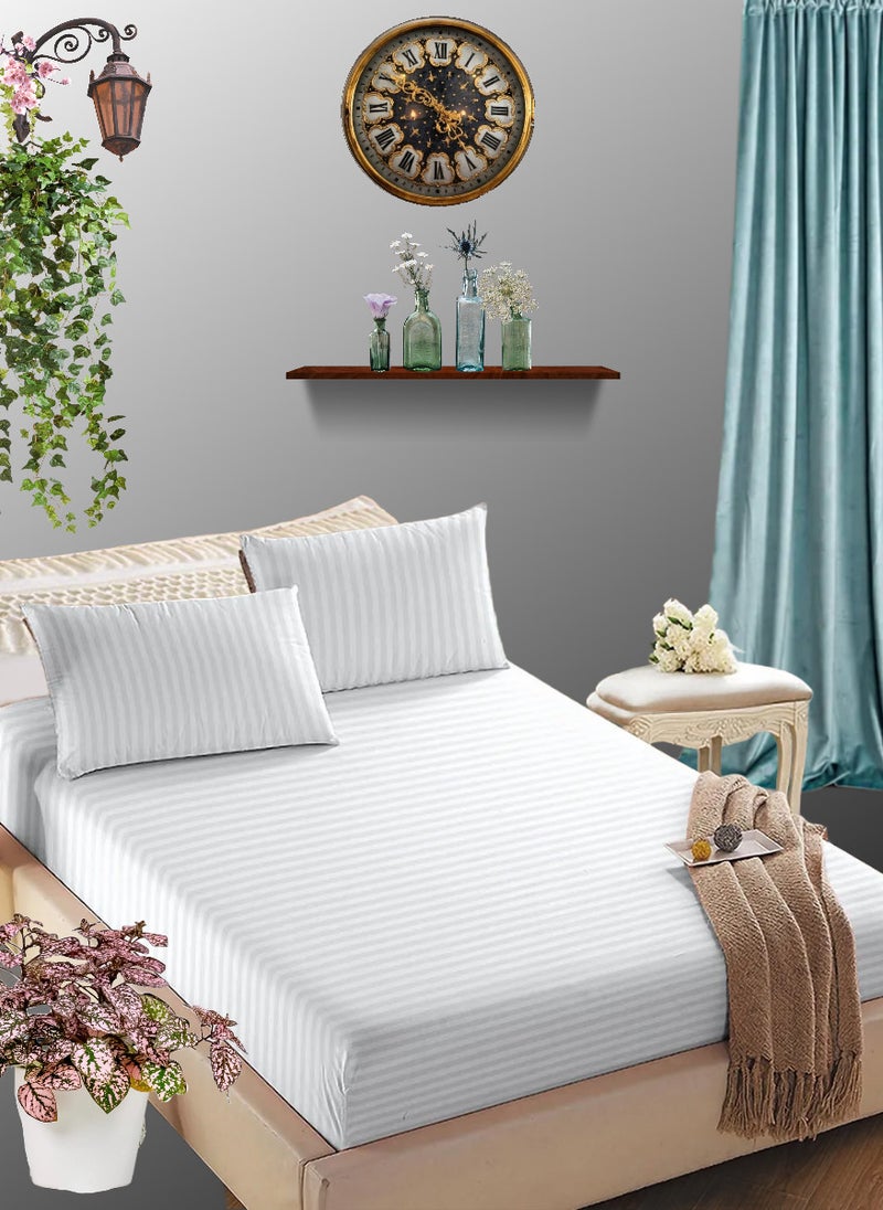 Blueberry White Striped Sheet Set Deep Pockets Machine Washable Soft Cotton200x200+35cm - Image 1