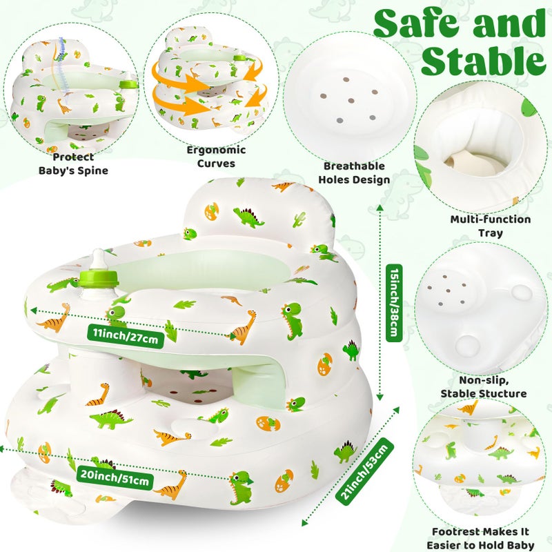 CandyHome Inflatable Baby Seat for 3-36 Months, Baby Seats for Infants for Sitting Up with Back Support Built in Air Pump, Surround Sit Me Up Floor Seat for Baby Chair for Learning Sit, Feeding (Dinosaur) - Image 2