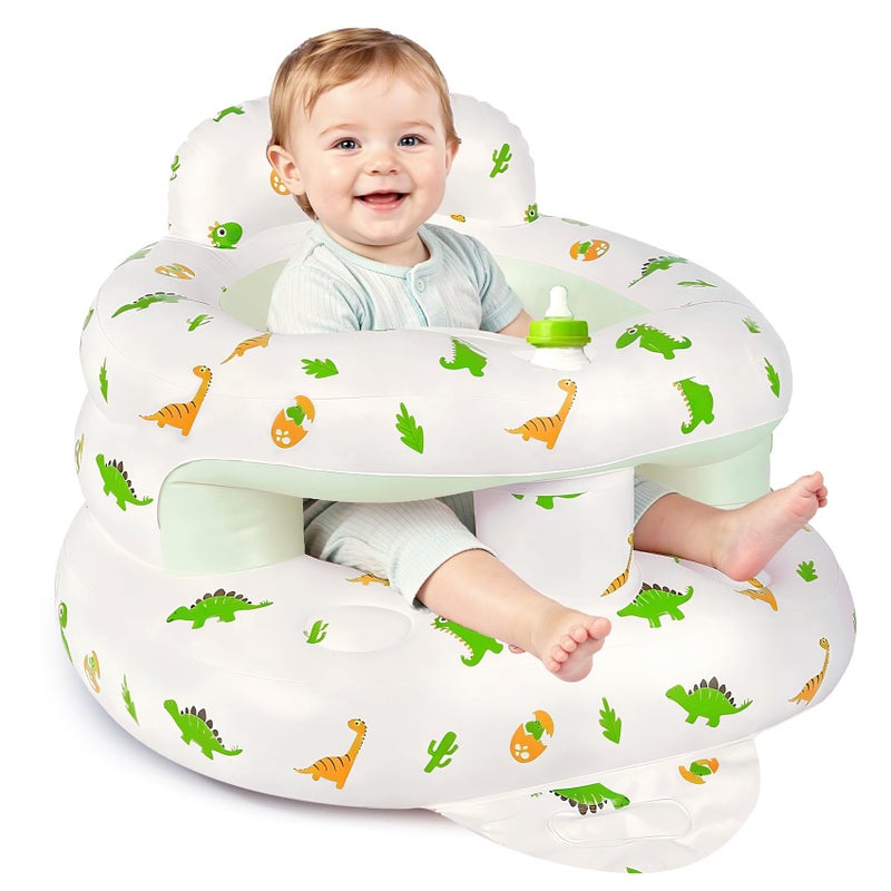 CandyHome Inflatable Baby Seat for 3-36 Months, Baby Seats for Infants for Sitting Up with Back Support Built in Air Pump, Surround Sit Me Up Floor Seat for Baby Chair for Learning Sit, Feeding (Dinosaur) - Image 1