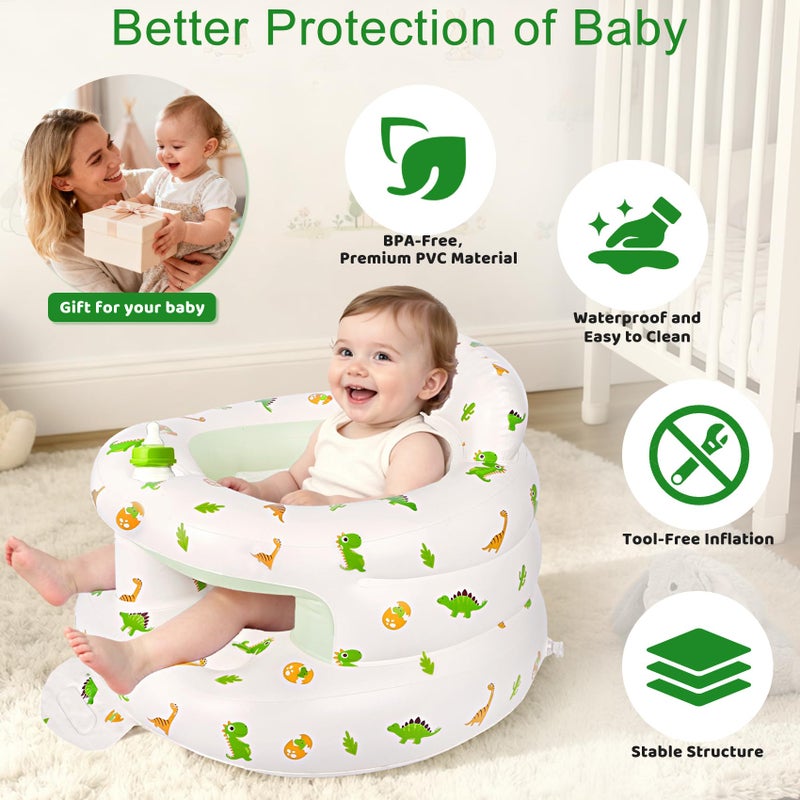 CandyHome Inflatable Baby Seat for 3-36 Months, Baby Seats for Infants for Sitting Up with Back Support Built in Air Pump, Surround Sit Me Up Floor Seat for Baby Chair for Learning Sit, Feeding (Dinosaur) - Image 4