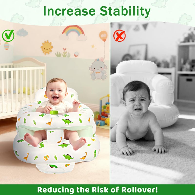 CandyHome Inflatable Baby Seat for 3-36 Months, Baby Seats for Infants for Sitting Up with Back Support Built in Air Pump, Surround Sit Me Up Floor Seat for Baby Chair for Learning Sit, Feeding (Dinosaur) - Image 3