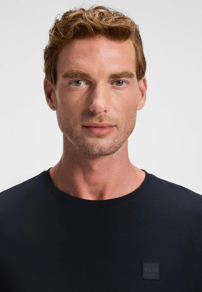 BOSS Dark Blue Long-sleeved T-shirt in cotton with logo patch for Men | Best Price UAE