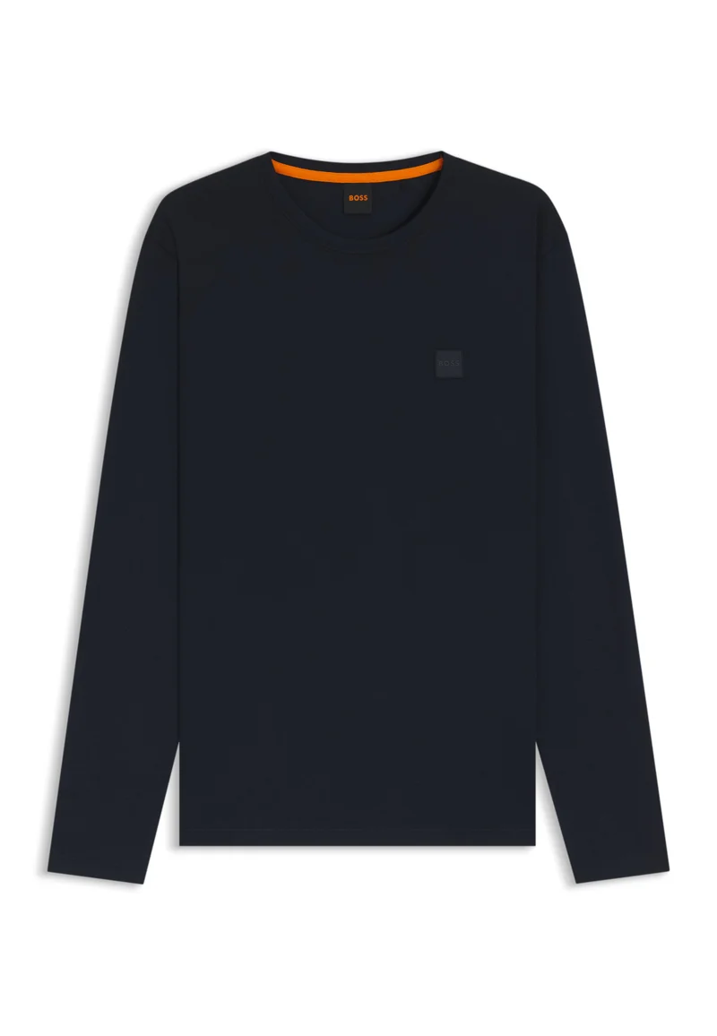 BOSS Dark Blue Long-sleeved T-shirt in cotton with logo patch for Men | Best Price UAE