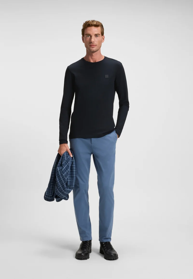 BOSS Dark Blue Long-sleeved T-shirt in cotton with logo patch for Men | Best Price UAE