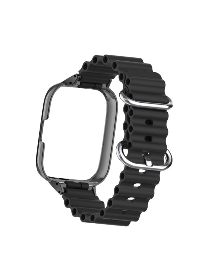 cean Strap Compatible with Xiaomi Redmi 3 Lite/Redmi Watch 3 Active, Adjustable Silicone Strap with Metal Buckle, Band With Frame Metal Women Men Replacement Strap (Black) - Image 1