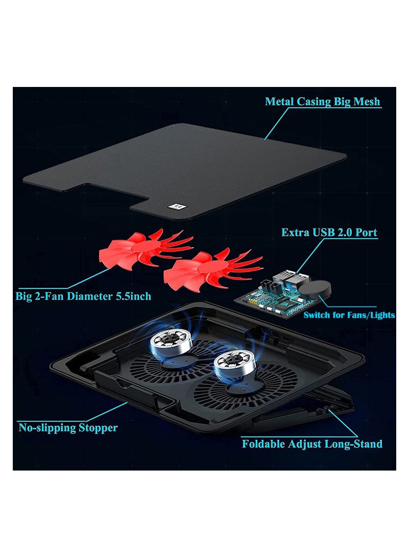 SYOSI Laptop Cooling Fans for 15.6 14 13 Inch Laptop, 5.52 Inch Big 2Fans Cooler Built-in USB Cooling Pad Double Sides Cooling Fan Back Feet Stand Cooler Air Laptop Cooler Fit Apple Air/Pro/MacBook - Image 3