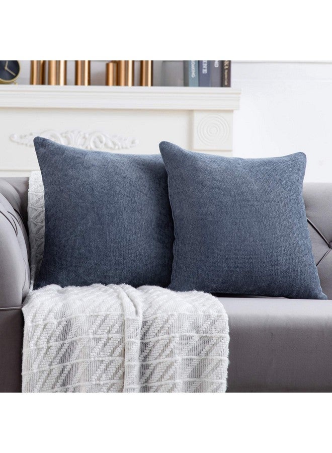 Anickal Anickal Blue Grey Pillow Covers 18x18 Inch Set of 2 Solid Rustic Farmhouse Decorative Throw Pillow Covers Square Cushion Case for Home Sofa Couch Decoration  - Image 1