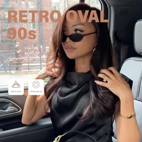 KUGUAOK Retro Oval Sunglasses for Women 90s Design Small Cat Eye Sun Glasses UV Protection Y2k Trendy Narrow Shades - Image 4