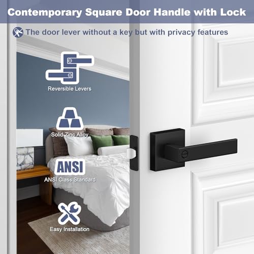 Estmoon Privacy Door Lock, 10 Pack Matte Black Keyless Door Handles Interior Heavy Duty Bed and Bath Door Lever Set, Reversible for Left/Right Handed Doors - Image 3