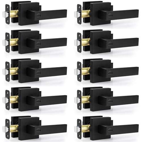Estmoon Privacy Door Lock, 10 Pack Matte Black Keyless Door Handles Interior Heavy Duty Bed and Bath Door Lever Set, Reversible for Left/Right Handed Doors - Image 1