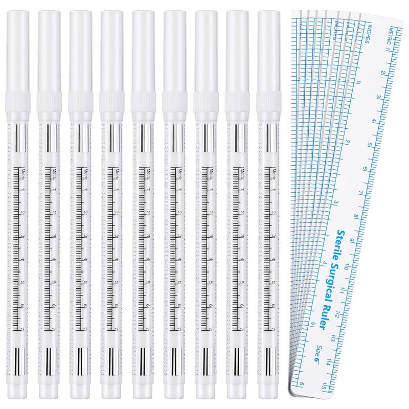 8 Pieces Microblading Marker Pen with Paper Ruler Skin Marker Eyebrow Permanent Makeup Position Mark Tools Markers Pen for Eyebrow Lips Skin