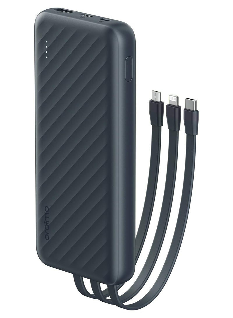 Oraimo 10000 mAh 22.5W Super Fast Charging, Slice Link Pro 10000mAH Powerbank 2,3 built in Charging Cables, lighting PD 20W ,Type-C 22.5W ,Universal Compatibility ,Multi-Layer Protection Gray - Image 1