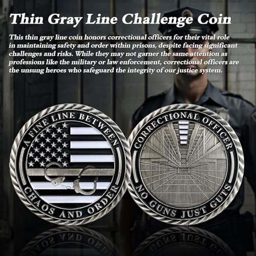 IELCJJ Delicate Thin Gray Line Challenge Coin - Correctional Officer Gray Prison Police Silver Coins - Law Enforcement Corrections Officer Gifts - Honor US Correctional Officers - Image 2